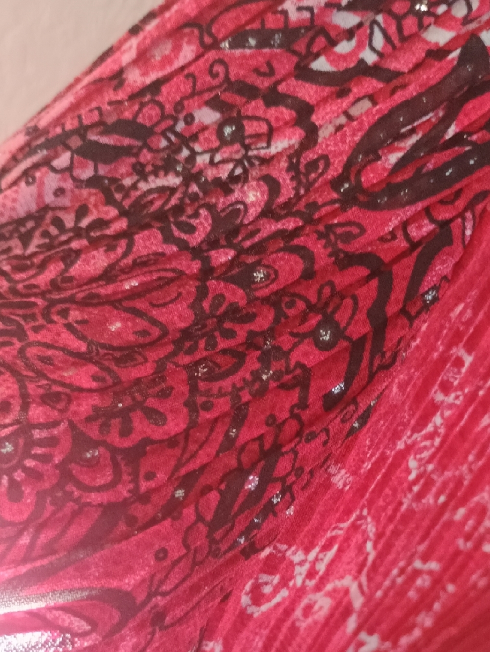 dressbarn Red V-Neck Embellished Paisley Blouse - Picture 6 of 9